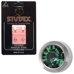Birthstone Studs - Mini Bezel S/S - May / Emerald